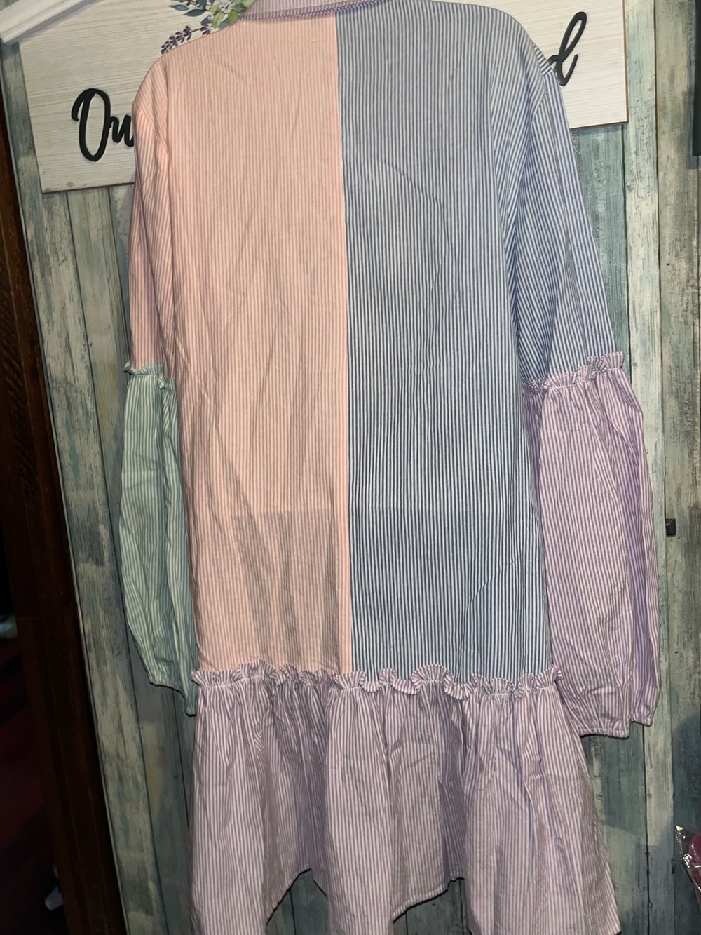 Davi and Dani Large Pastel Colorblock Button-Down Babydoll Dress - Picture 8 of 9